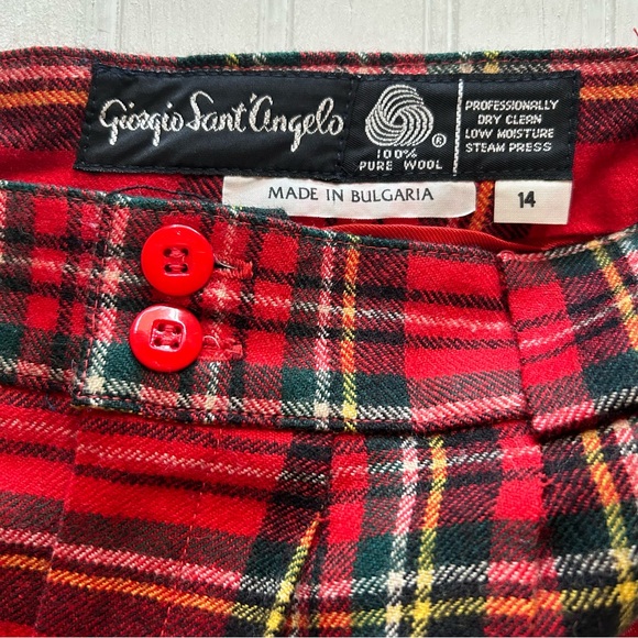 Giorgio Sant’Angelo~ new ~ Red Plaid Wool High Waist Wide Leg Shorts size 10-12* - Picture 2 of 15